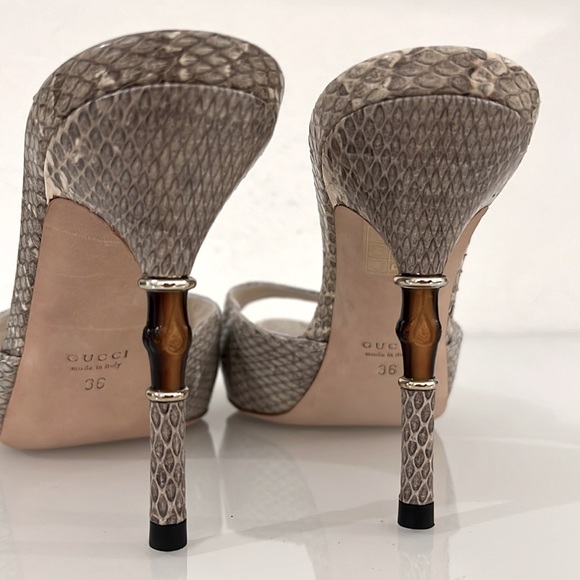 Gucci  Light Cream/Black Python Bamboo Heel Sandals Size 36 - Picture 7 of 10